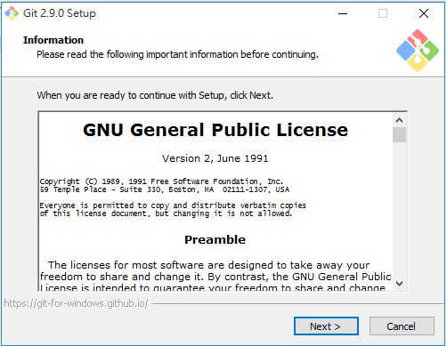 Git 安裝起始畫面