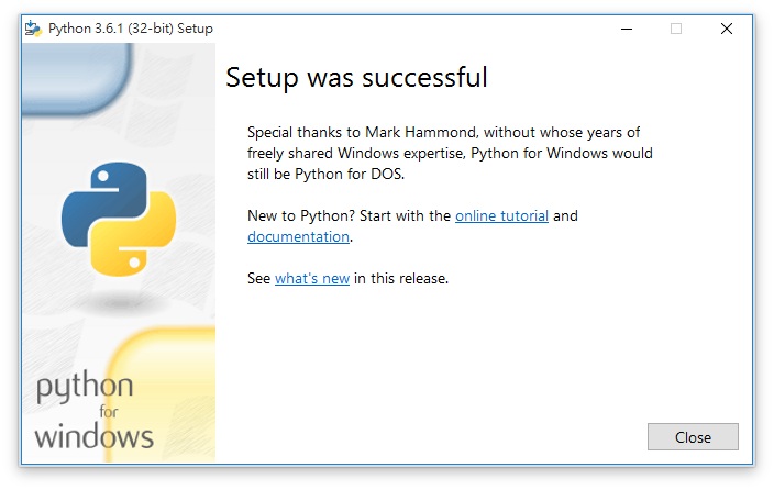 Python 安裝完成畫面